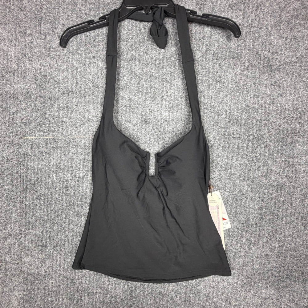 Calia Pure Black U-Bar Halter Tankini Swim Top UPF 50+ WSA15302 Womens Small